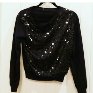 BLACK SEQUIN FRONT SWEATER TOP